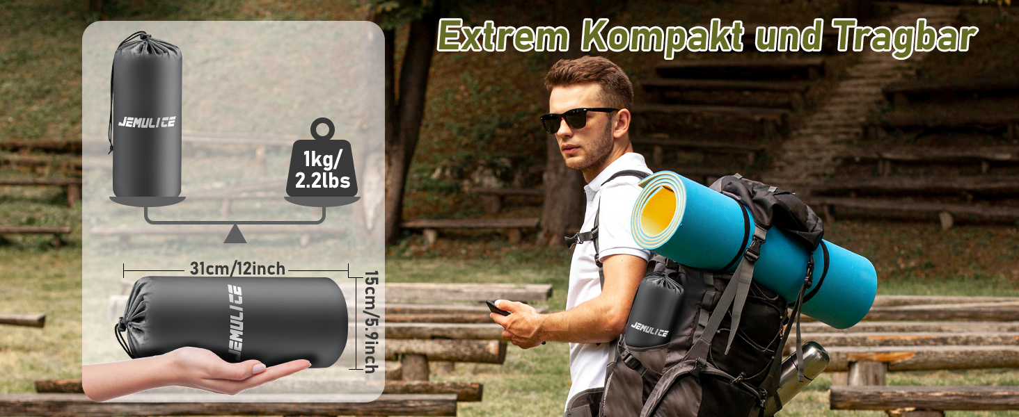 Isomatte Camping 12 см: Надувний килимок для кемпінгу з компактним розміром та насосом, ультралегкий, водонепроникний, анти-ріпстоп для походів та пляжу (сірий)