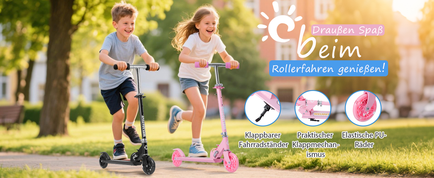 Самокат дитячий Roller 2-колісний, складаний, з LED підсвіткою коліс, регульована висота, чорний, для хлопчиків та дівчаток 3-12 років