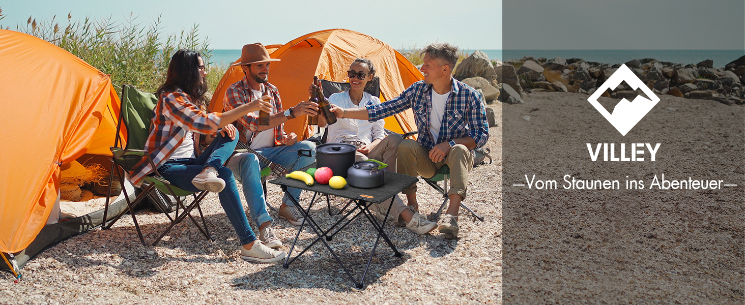Стіл для кемпінгу VILLEY складний, розкладний, з алюмінію та Оксфордської тканини. Максимальне навантаження 25 кг, з сумкою. Легка установка, ідеально для кемпінгу, відпочинку на природі, риболовлі та вуличної кухні. Чорний.