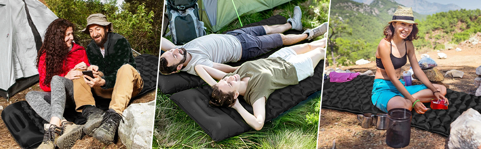 Каревіпарк Килимок для кемпінгу з подушкою, ультралегка повітряна матрац для кемпінгу, водонепроникний килимок для сну для кемпінгу, відпочинку на природі, подорожей, піших прогулянок, пляжу, чорного кольору.