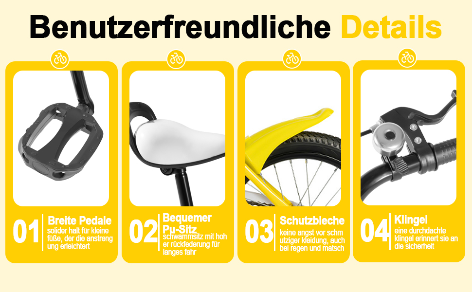 Дитяче велосипед 16 дюймів для хлопчиків та дівчаток, з регульованою висотою та знімними бічними колесами, для дітей 5-8 років (жовтий)