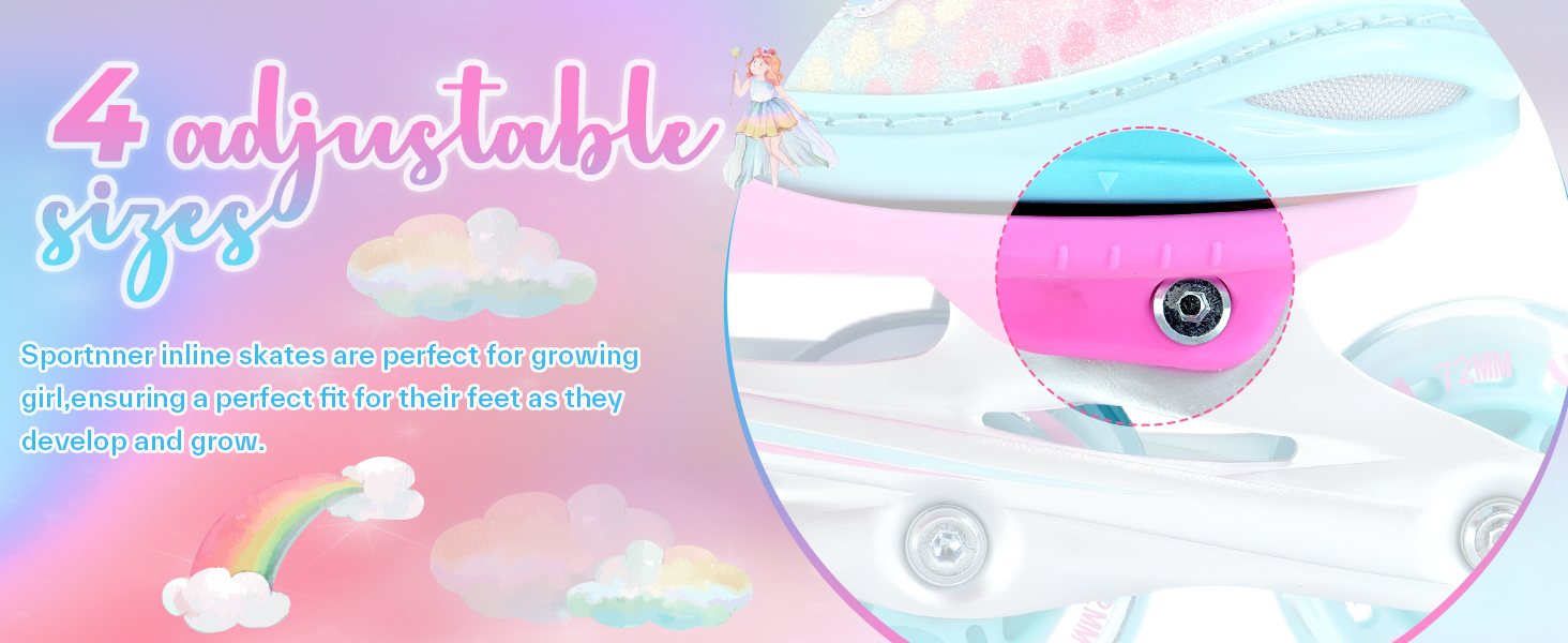 Дитячі ролики Sportneer з регулюванням 30-41, комплект з 6 захисниками та LED, рожевий, EU 34-37