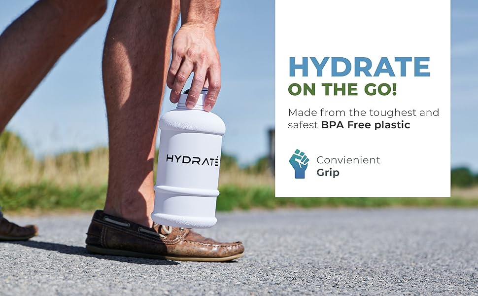 Фляга для води Hydrate XL 2,2 л - чорна, для спортзалу, спорту та подорожей, без BPA, міцна, 2200 мл