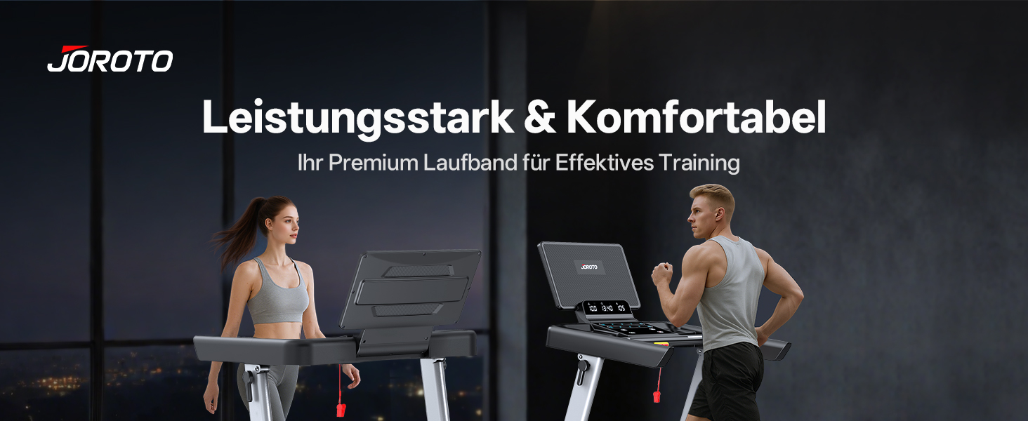 Біговий тренажер JOROTO для дому, складаний, 2.5PS, нахил 1-10%, LED дисплей, 15 програм, 1-16 км/год, велика площа бігової доріжки 130×48 см, Bluetooth, Kinomap, вантажопідйомність 150 кг, чорний