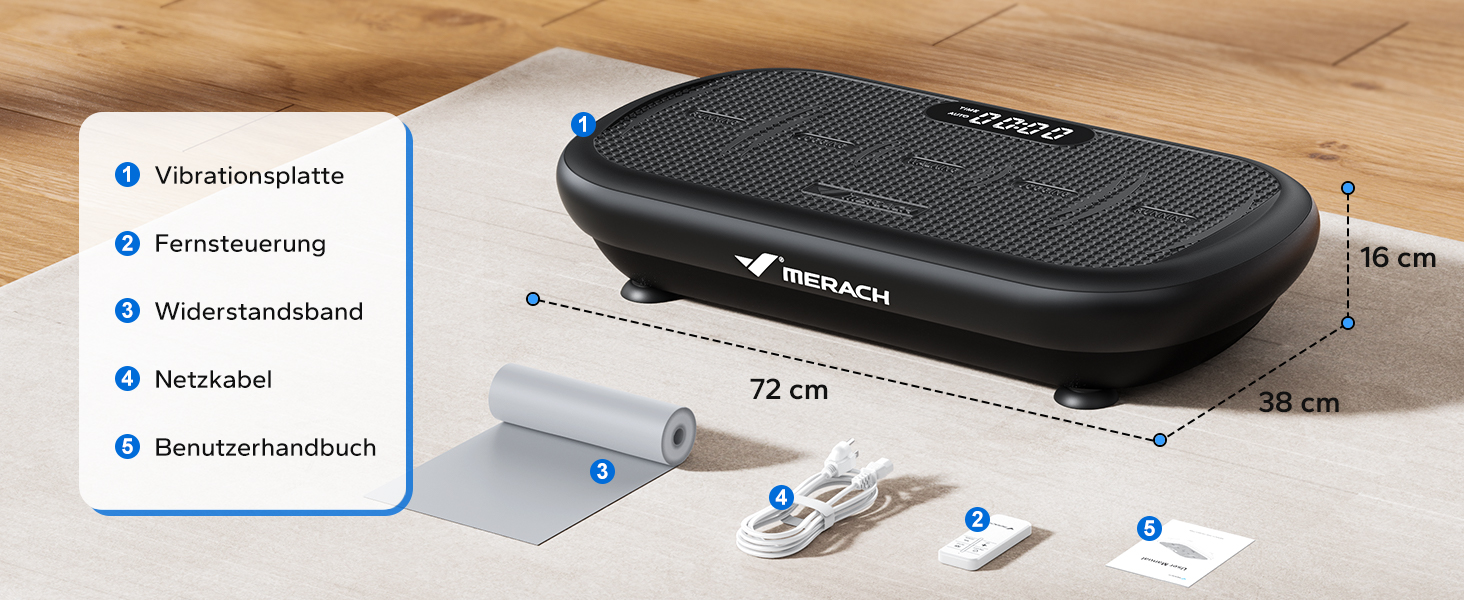 Вібраційна платформа MERACH для фітнесу та схуднення, 13 мм амплітуда, 200 кг, Bluetooth, чорна