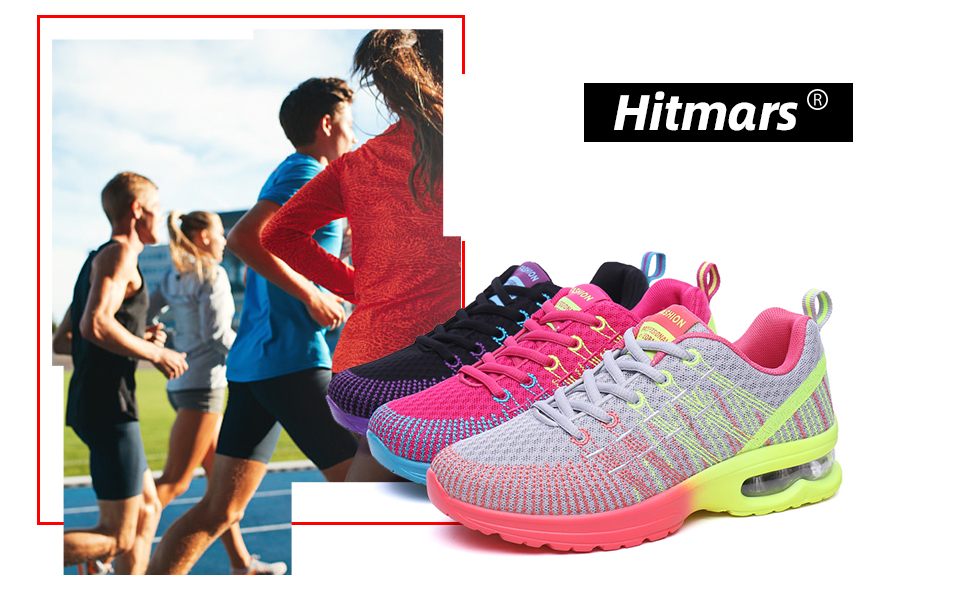 Жіночі кросівки для бігу Hitmars: легкі, дихаючі, з амортизацією, для фітнесу, вулиці та бігу. Розміри EU 36-42. Чорний та червоний кольори.