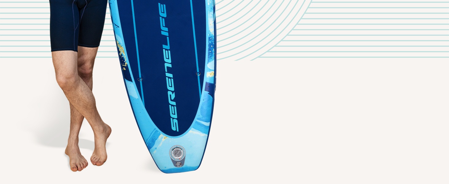 Надувний SUP СерeneLife: комплект для сапбордингу з веслом, насосом та сумкою. Touring SUP для дітей та дорослих, стійкий, портативний, для озера, річки та моря. Максимальне навантаження 155 кг (Блакитна Хвиля)