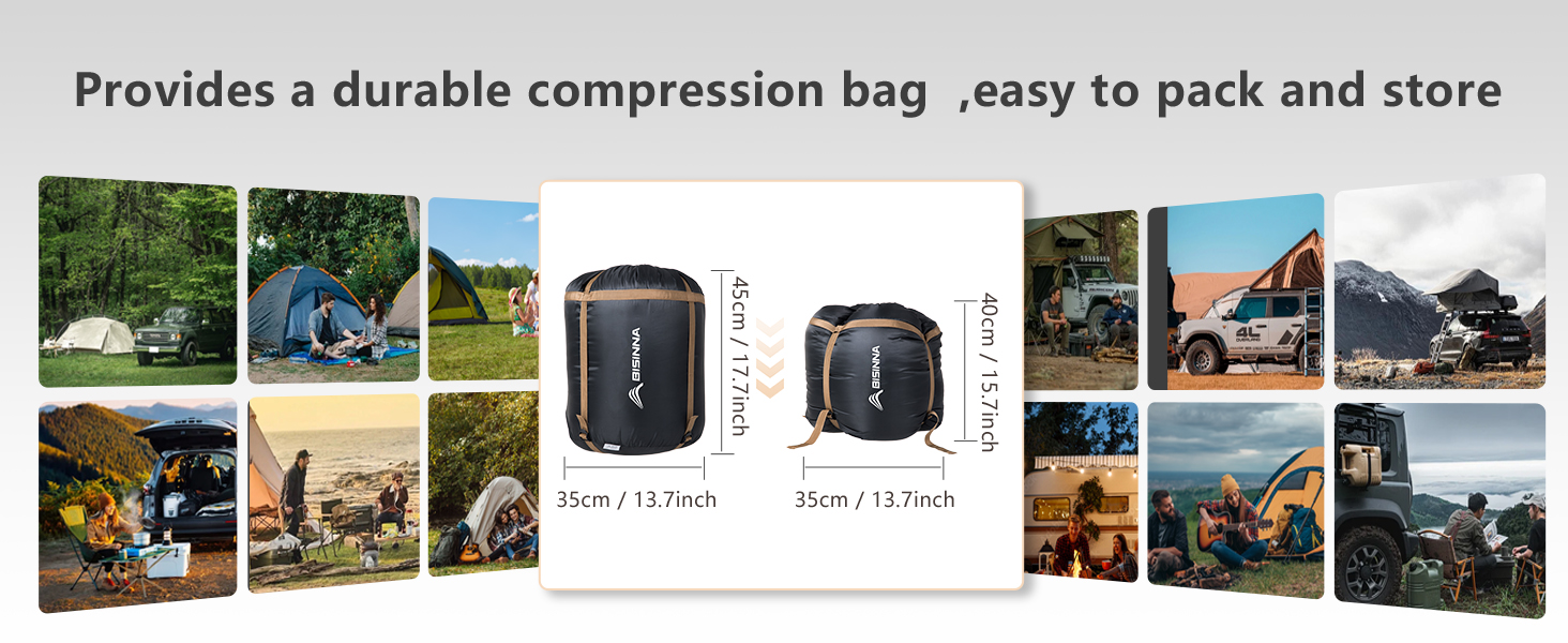 Зимовий спальний мішок BISINNA для 2 дорослих, 3 сезони, для кемпінгу та подорожей на автодомі (4.2 кг), зелений