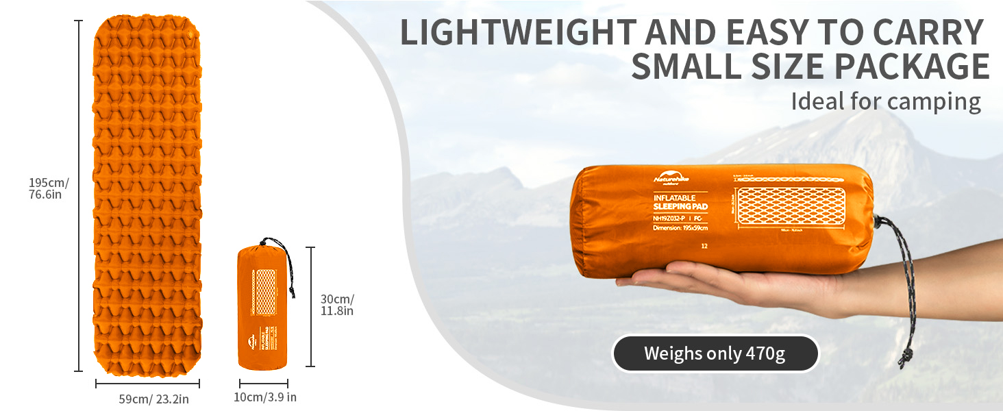 Naturehike Ultraleichte Isomatte - Килимок для сну надувний, 6.5 см, для кемпінгу та піших прогулянок (Orange)