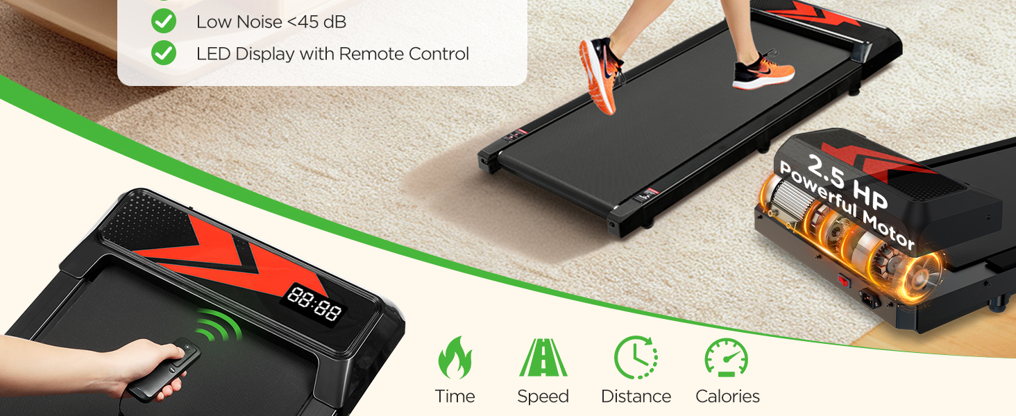 Cozary Walking Pad - біговий килимок для дому з нахилом, робочий стіл, 2-6 км/год, для офісу, з пультом та керуванням через додатки, двигун 2.5HP, LED-дисплей, вантажопідйомність 120 кг