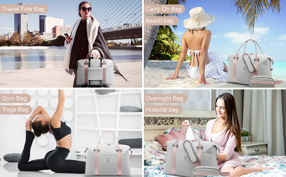 Спортивна сумка LOVEVOOK для жінок: водонепроникна дорожня сумка-мішок, 30L, сіра + рожевий ремінець