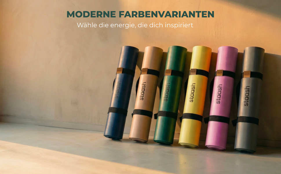 Преміум набір для йоги STAASH: килимок з PU та натурального каучуку (4,5 мм), рушник, ремінь та колінна подушка, протиковзкий, подовжений, колір Tiefsee Blau