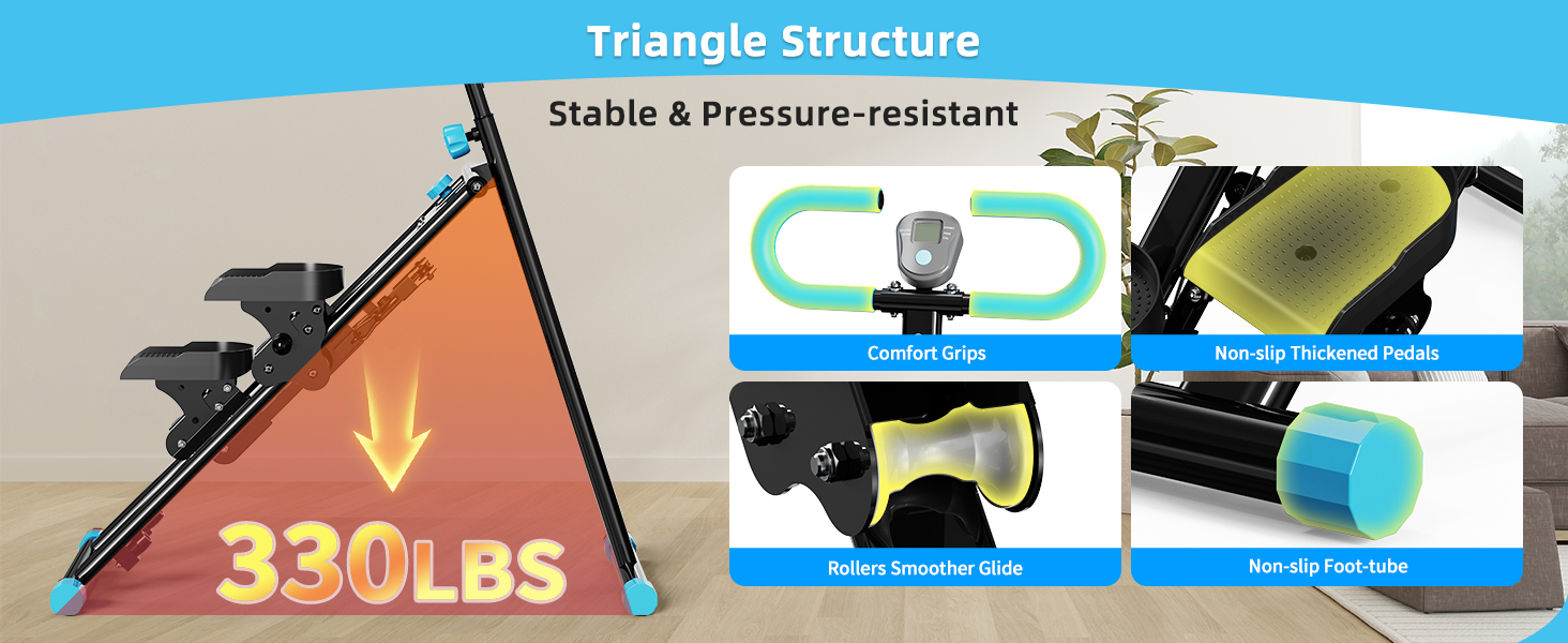 Вертикальний тренажер для кардіо, сходиця для дому, вертикальний альпініст з LCD-дисплеєм, 3 рівні складності, блакитний