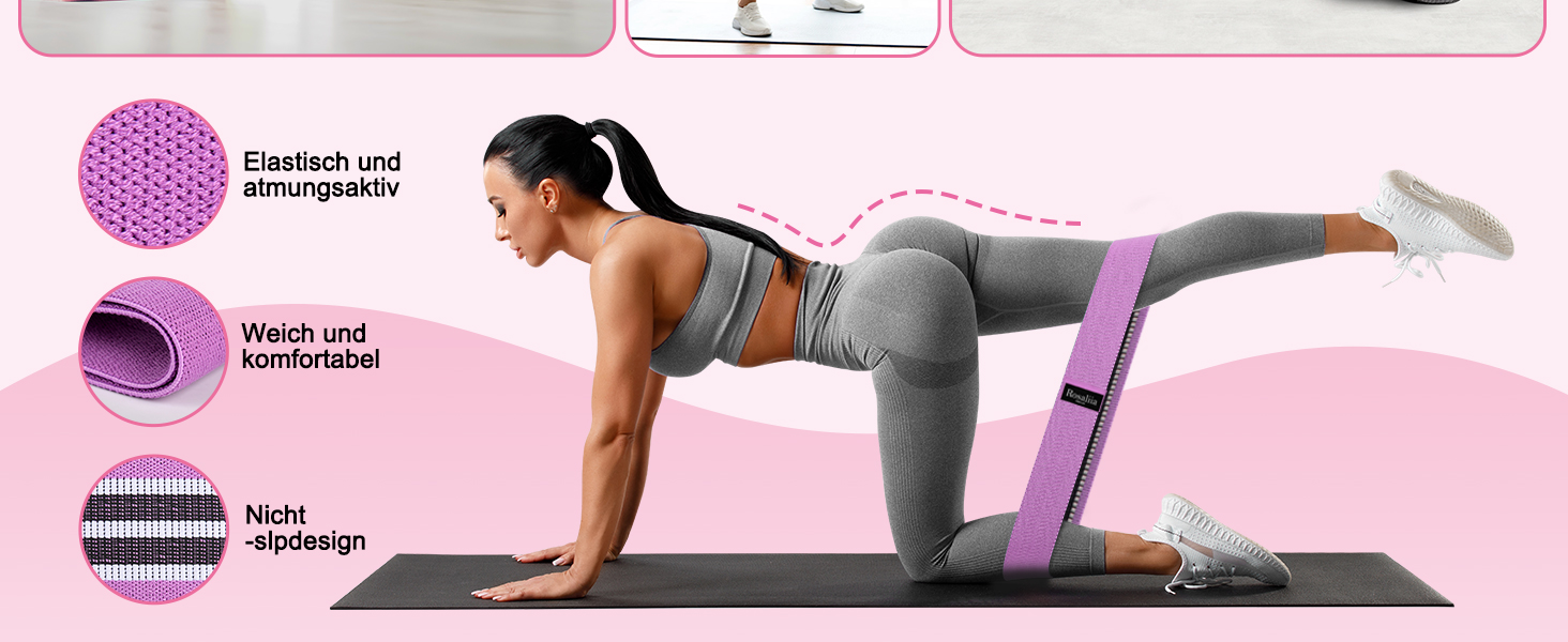 Набір для пілатесу: кільце, фітнес-гумка для стегон, стрічка для розтяжки, фітнес-постер (рожевий)