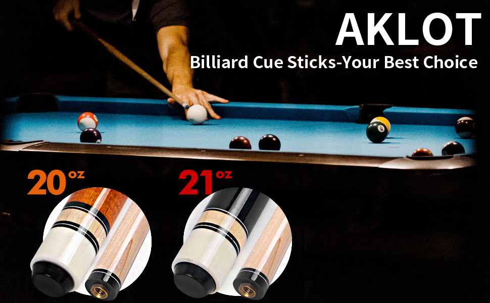 AKLOT Pool Queue: професійні кийки для більярдного столу з канадського клена, 58 дюймів, 18-21 oz, 2 шт.