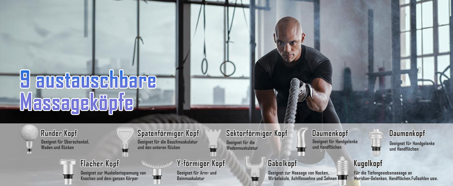 Електрична масажна пістолета з підігрівом, 20 швидкостей, 10 насадок, LED-дисплей, тиха робота (білий)