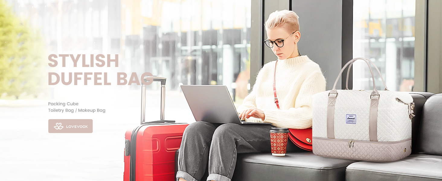 Спортивна сумка LOVEVOOK для жінок з відділенням для взуття, ручна поклажа, сумка для подорожей, вікенд, дуфл, сумка для подорожей, ручна поклажа, клінічна сумка, набір для пологів, для спортзалу, пляжу, сауни, кемпінгу, XL, 2 шт., Бежевий, Ніжний рожевий
