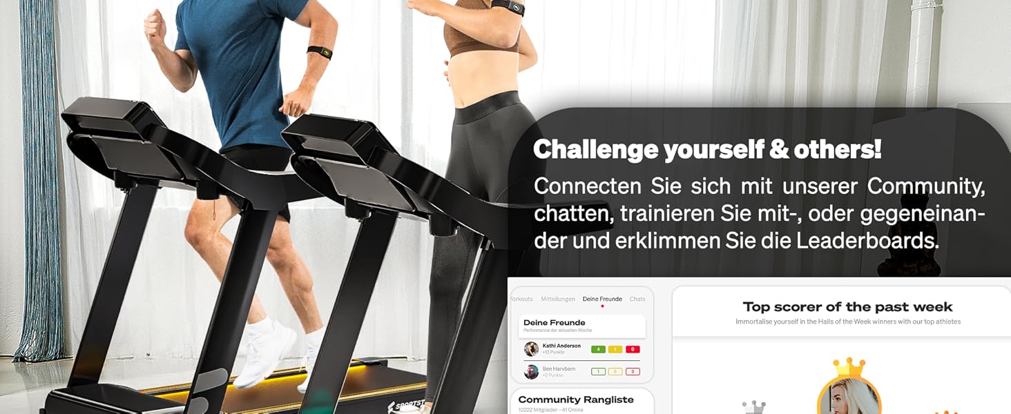 Біговий тренажер Sportstech F37s: складаний, до 20 км/год, 7PS, з нахилом, 150 кг, для дому, з підключенням до APP, сертифікований TÜV