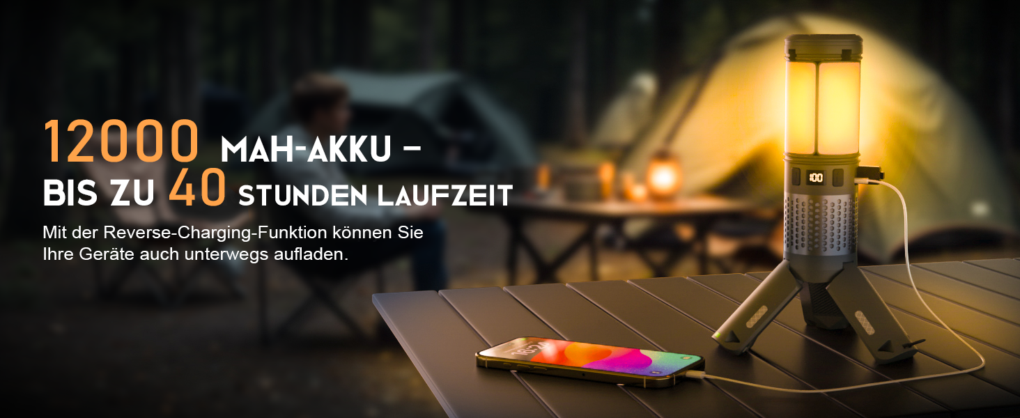 Ліхтар кемпінговий акумуляторний Teleskop Campinglampe 12000 mAh, багатофункціональний, магнітний, водонепроникний IPX5 для кемпінгу та подорожей