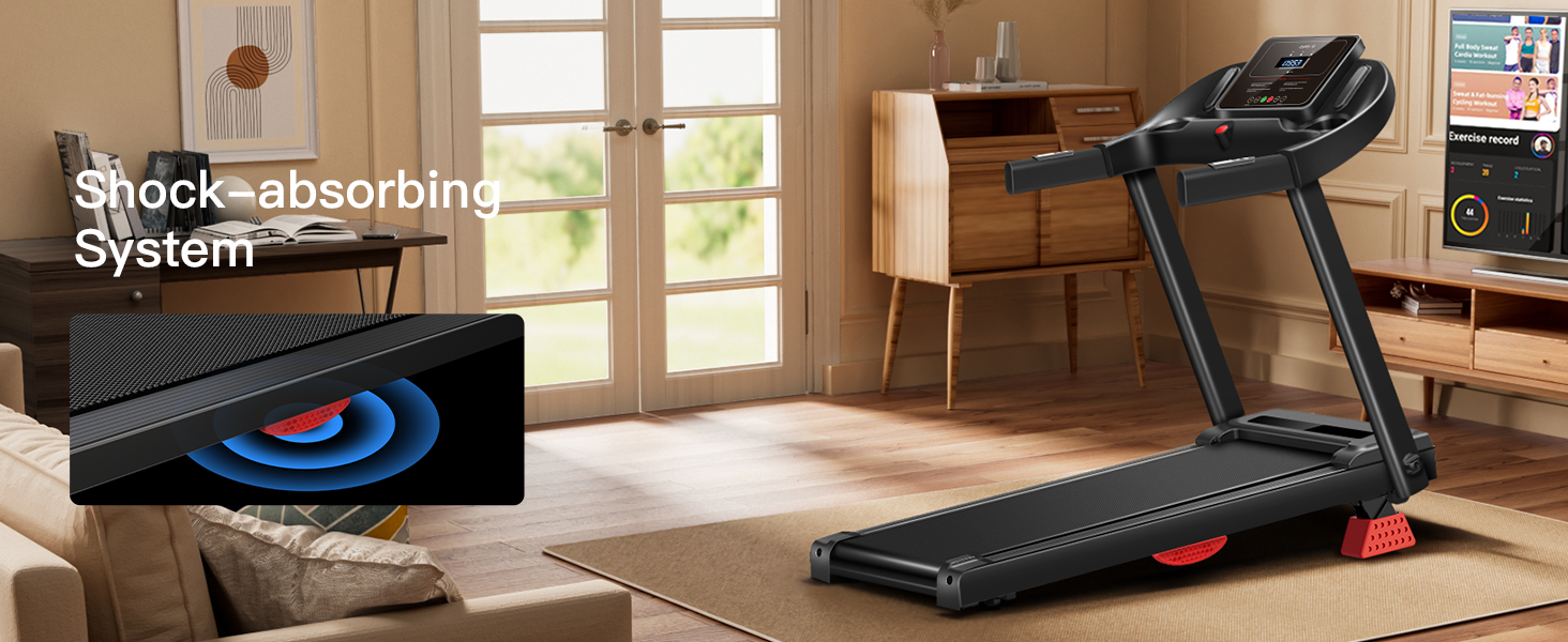 Біговий тренажер UMAY для дому, складаний, 14 км/год, 3.0PS/2200W з монітором серцевого ритму, APP та динаміками, 12 програм тренувань, максимальне навантаження 136 кг, нахил 15%