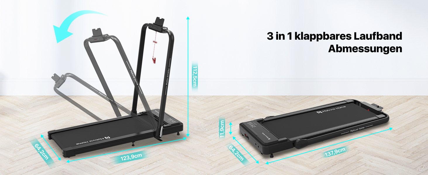 Бігова доріжка Mobvoi Home 3-в-1 складана, 2,5 к.с., 12 км/год, 120 кг, 6% нахил, пульт ДК, LED-дисплей, для дому та офісу