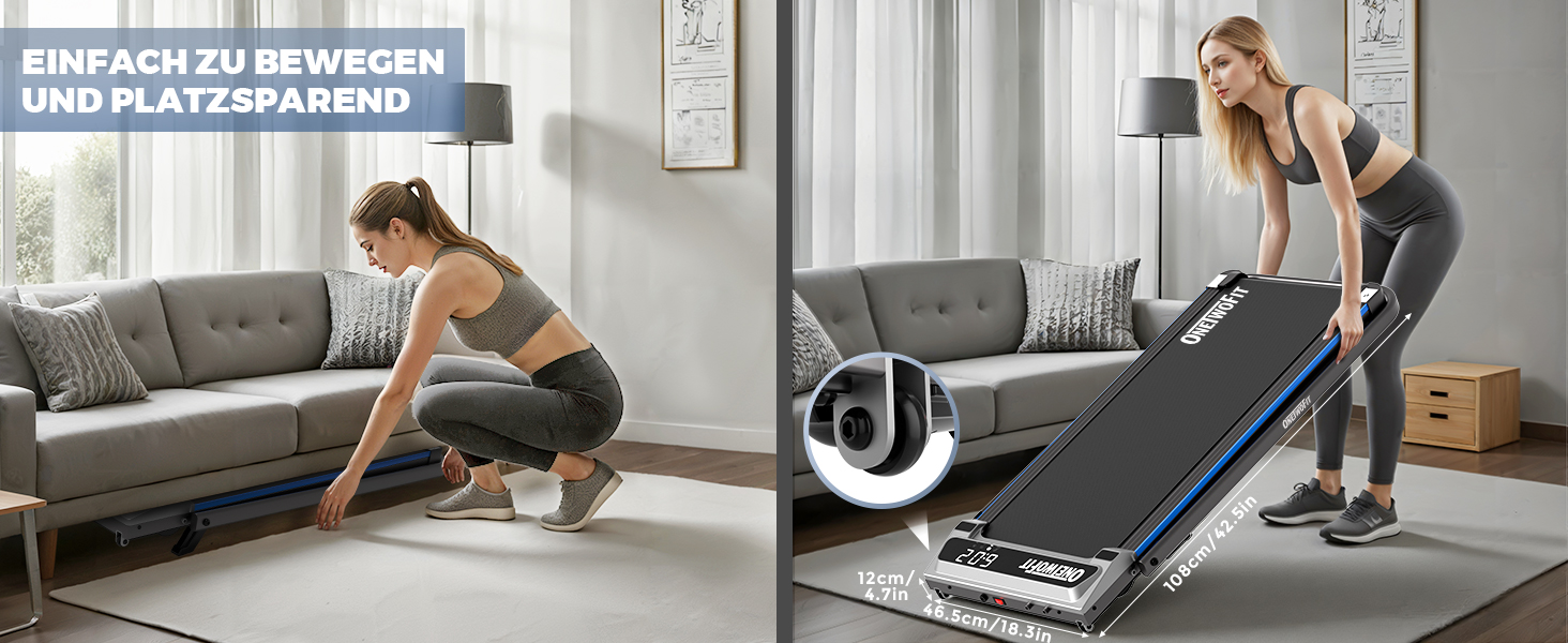 ONETWOFIT Ходункова доріжка, біговий тренажер для дому з ручками, регульований нахил, керування з пульта та через додаток, 2.5HP, складаний, 12km/h