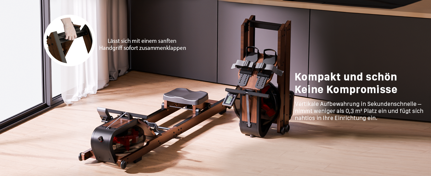 Гребний тренажер Aeriflo W200: Складний дерев'яний тренажер для дому з Bluetooth монітором та зручним сидінням