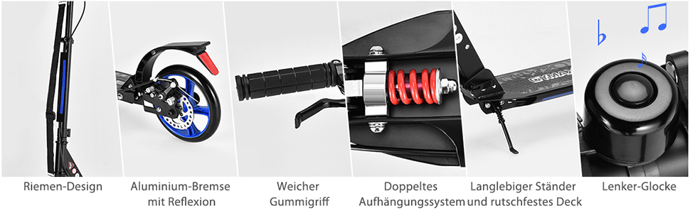 COSTWAY Розкладний електросамокат з дзвіночком та підніжкою, регульована висота керма, для дітей та дорослих (блакитний)