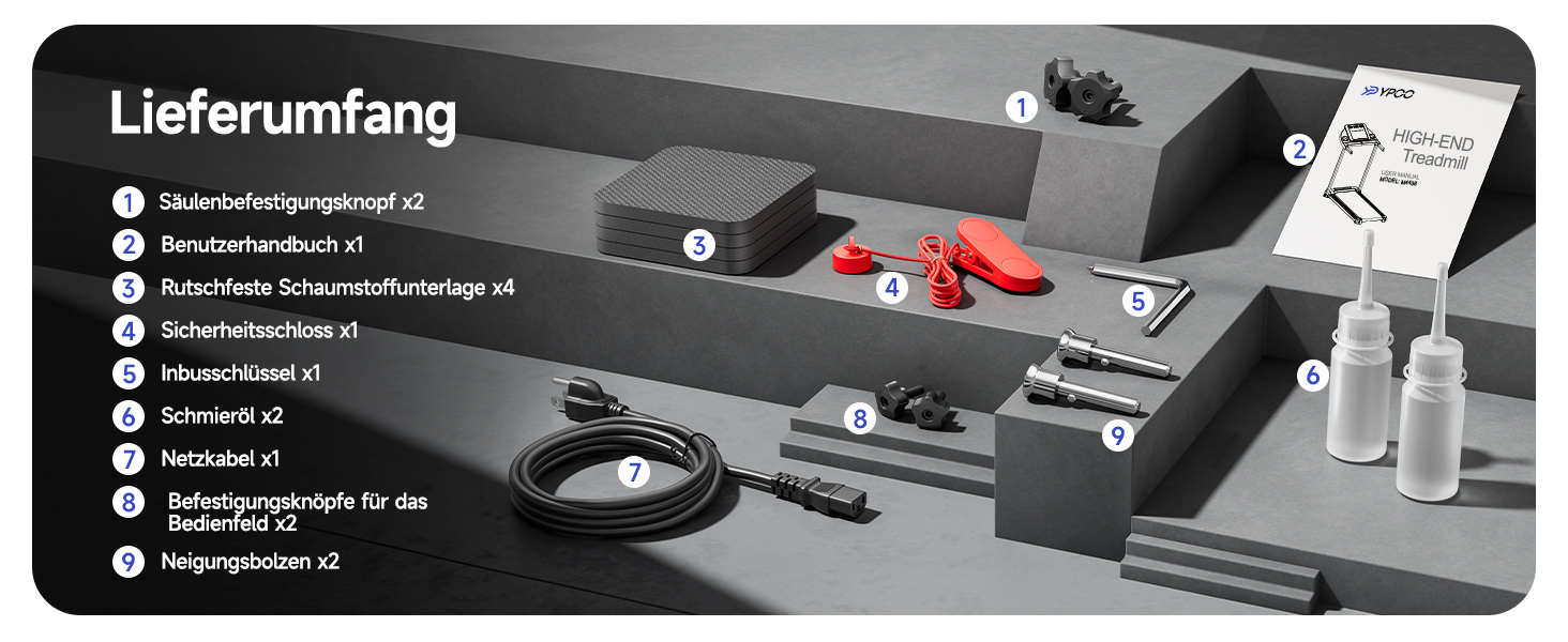 Біговий тренажер YPOO для дому, складаний з нахилом 8%, тихий до 13 км/год з великою поверхнею для бігу, 2.5 HP з LED-дисплеєм та APP, максимальне навантаження 140 кг