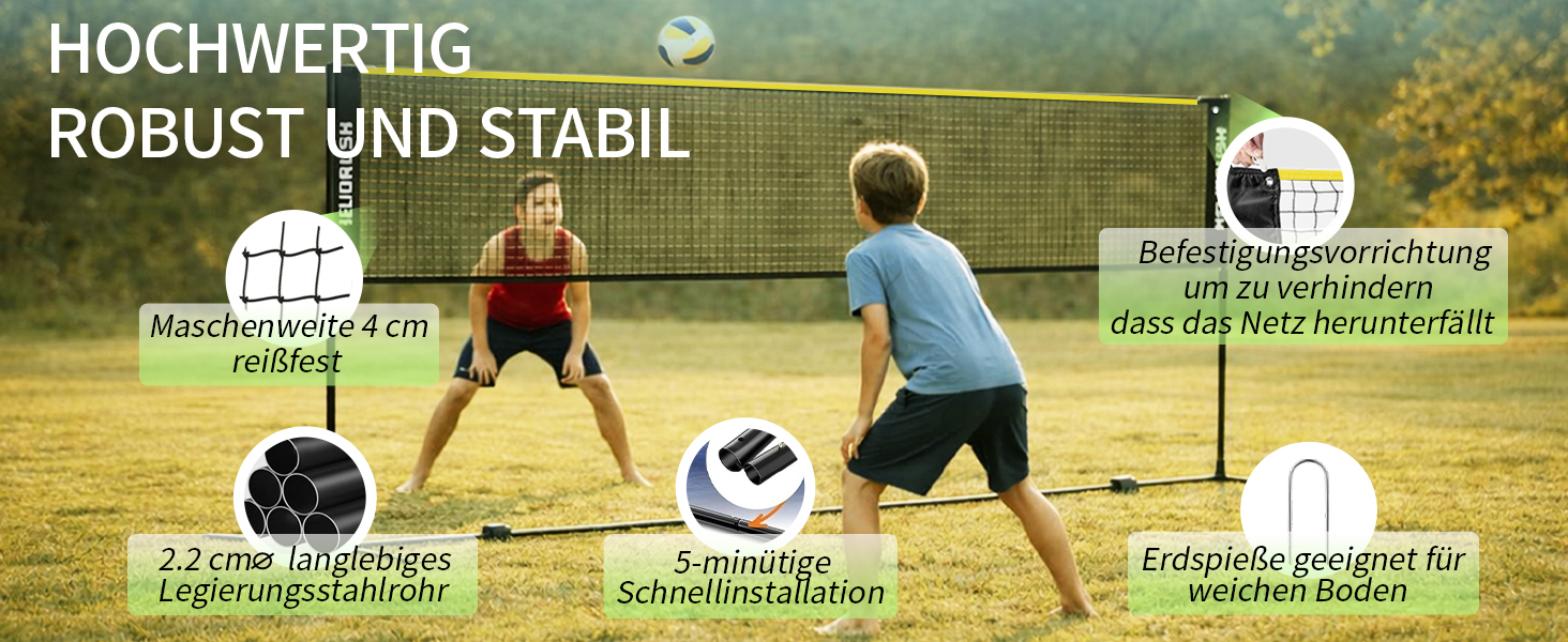 Мережа для бадмінтону та волейболу з регульованою висотою (3/4/5м) для саду, пляжу, басейну. Сталевий каркас, HDPE сітка. Чорно-жовта, 400 см