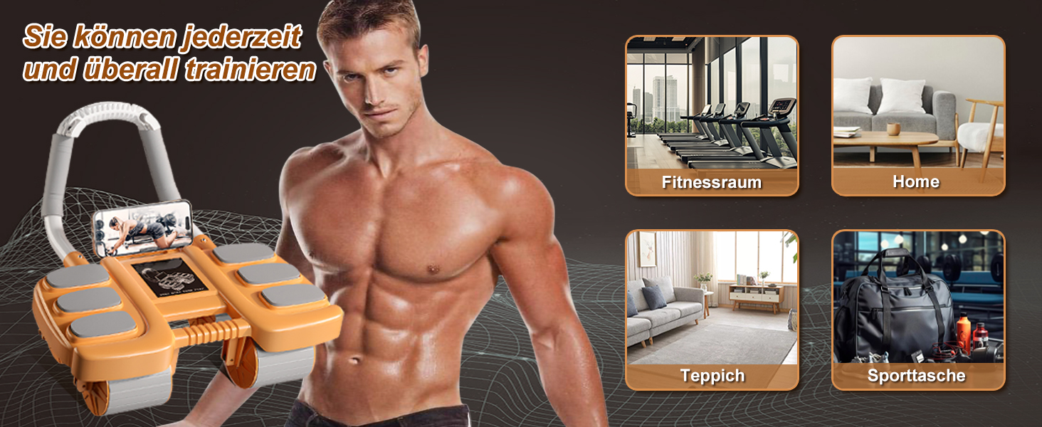 Ролер для пресу з опорою на лікті, автоматичний відскок, тренажер для пресу для жінок та чоловіків (Оранжевий)