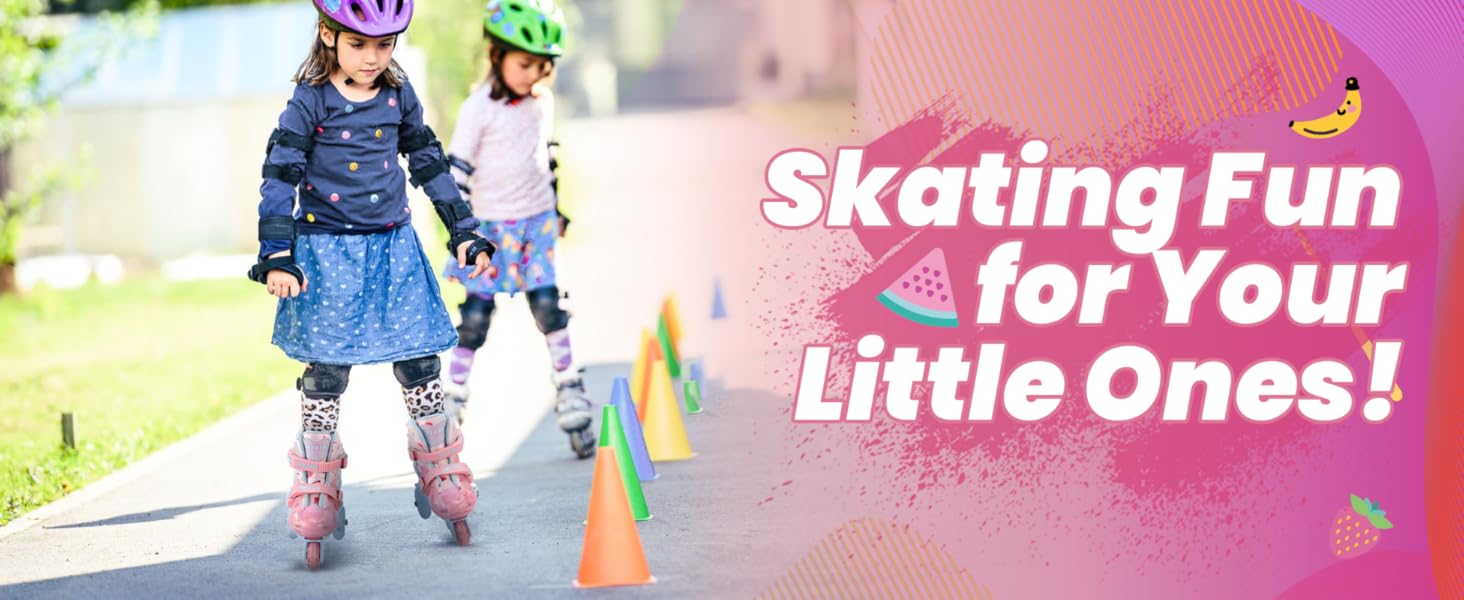 Дитячі ролики для дівчаток, 4 розміри, регульовані, безпечні, дихаюче матеріалу, легкі, для початківців (fruit, XS: 25-27.5 EU)