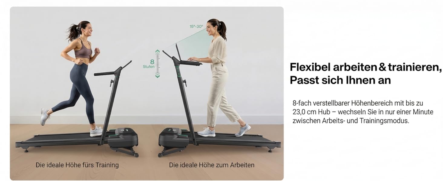 Бігова доріжка Smart Laufband з автоматичним нахилом 9%, 2.5 к.с., складана для дому та офісу, велика платформа, тиха, з KI-додатком та режимами HIIT, чорна