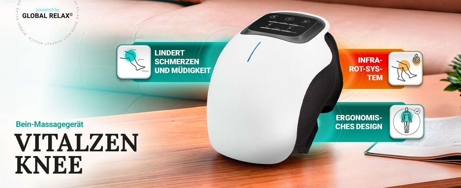 Електричний масажер для ніг GLOBAL RELAX VITALZEN SLIM з шиацу, розминанням і прогрівом, для поліпшення кровообігу та зняття болю, інтуїтивне керування