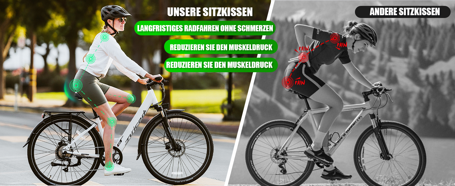 Велосипедне сідло RBRL – Комфортне широке сідло з піною Memory Foam та подвійною амортизацією, водонепроникне, для MTB, BMX, шосе та трекінгу, ергономічне