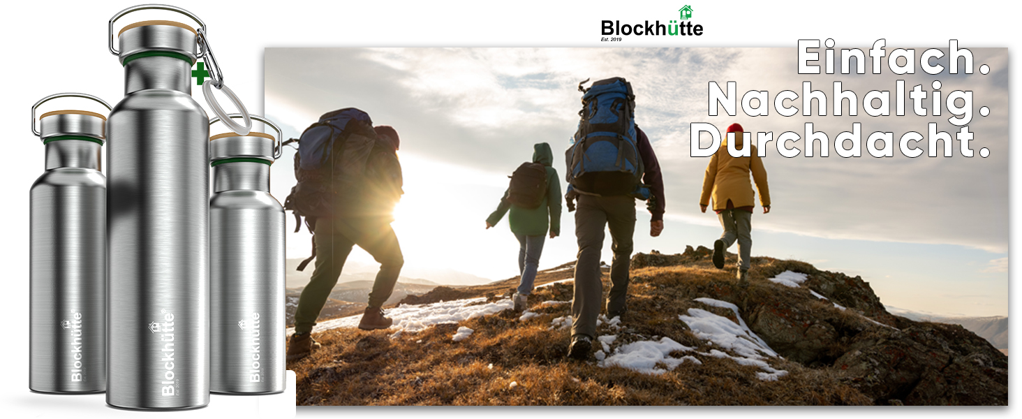 Іменна пляшка для води Blockhütte 500 мл з нержавіючої сталі, герметична, для дітей і дорослих, термобутилка для школи та активного відпочинку, під гравірування, BPA-free, для газованої води
