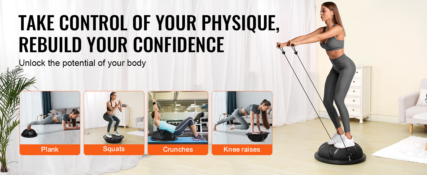 Фітбол VEVOR 58 см, 300 кг, з еластичними стрічками та насосом. Ідеально для йоги, фітнесу та тренувань вдома. Чорний.