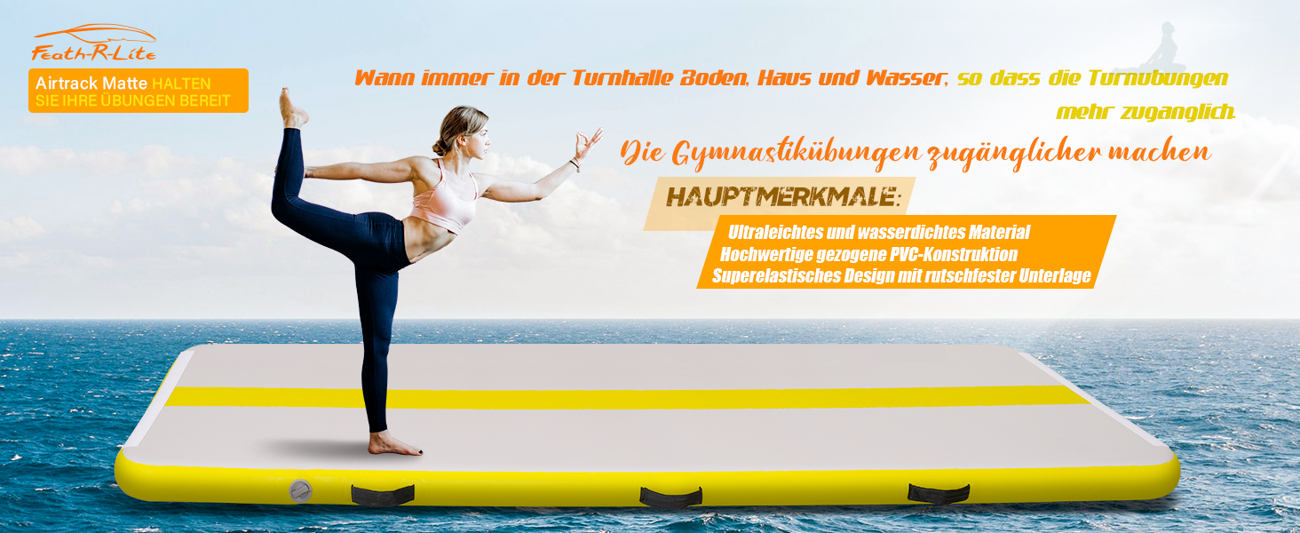 Надувна гімнастична матка Feath-R-Lite 10ft (3м) для дому, йоги, челедингу, 4 дюйми, з електричним насосом (FR-GELB)