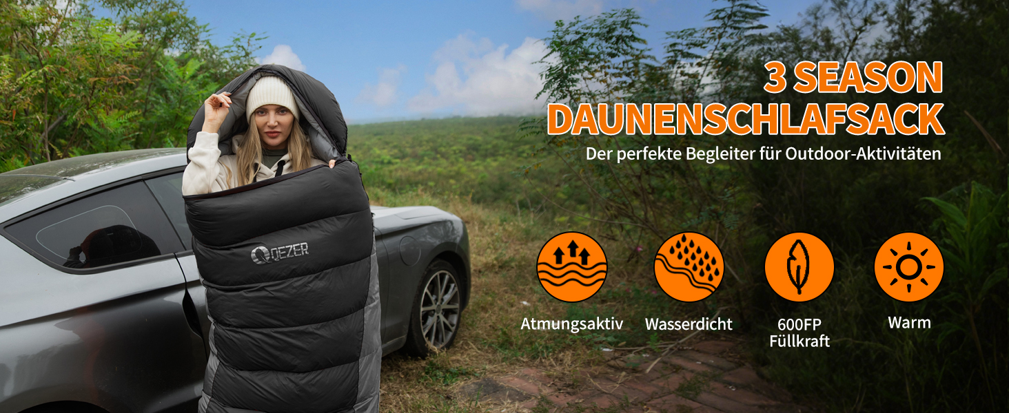 Спальний мішок пуховий зимовий, 600FP+ Premium, 12°C - -24°C, легкий та теплий, 3-4 сезони, для кемпінгу, трекінгу, чорний