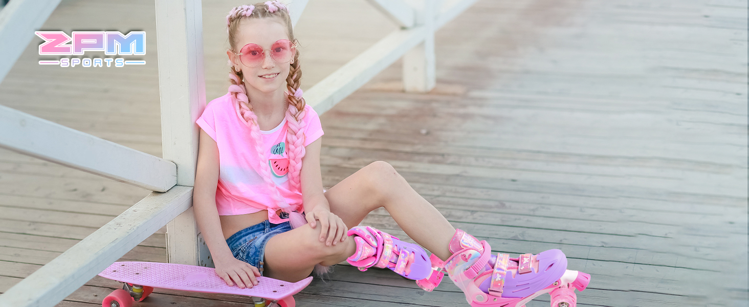 Роликові ковзани 2PM SPORTS для дітей: регульовані, рожево-блакитні, розмір 32-36 EU