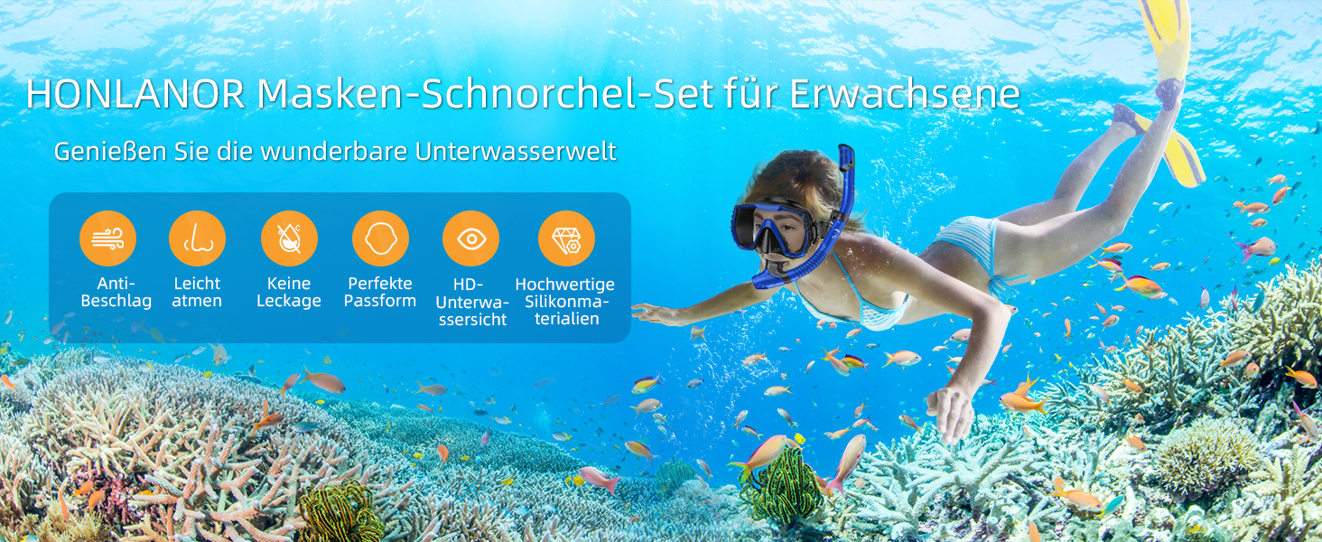Набір для снорклінгу для дорослих: маска, трубка, регулятор, блакитний колір