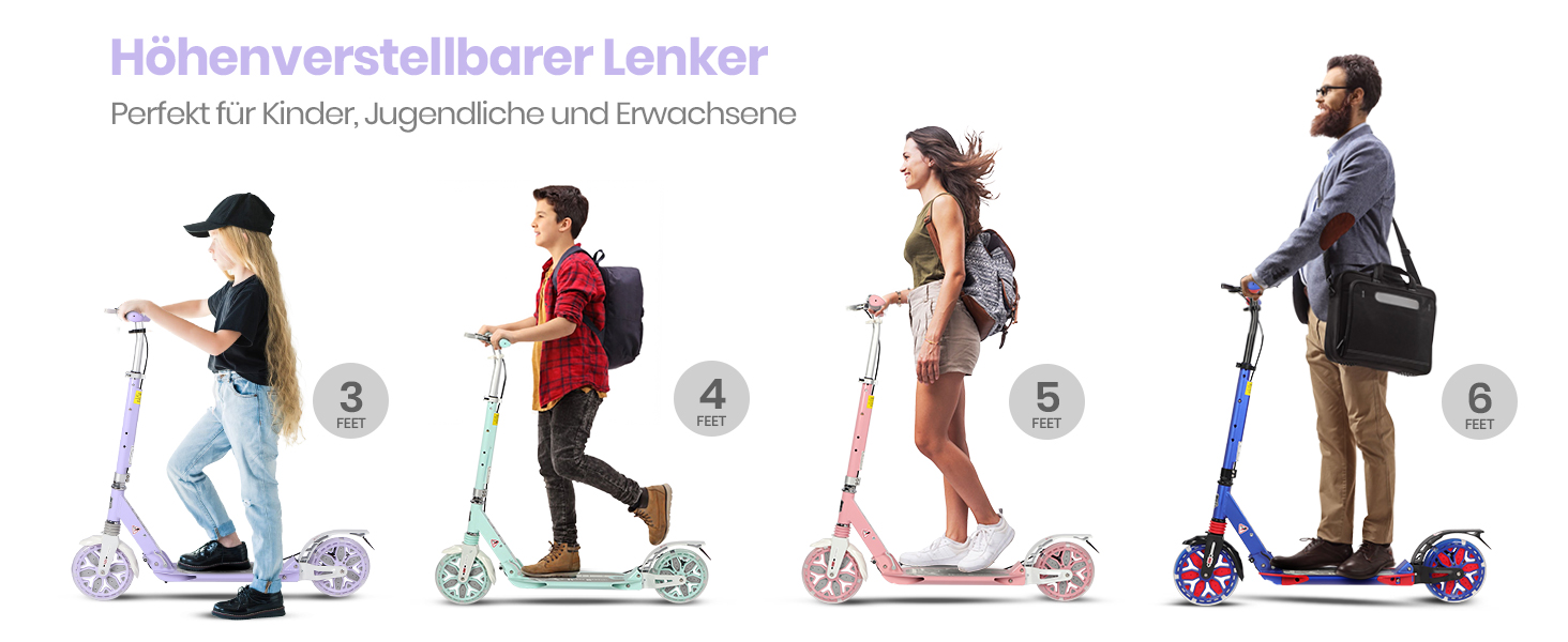 Самокат трюковий Kickscooter LED-ліловий, колеса 200мм, для дітей 8-12 років та дорослих, з дисковими гальмами та подвійною амортизацією, складаний, з ременем для перенесення