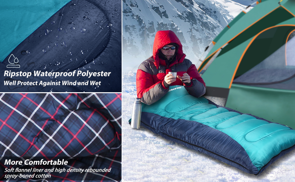 Сплячий мішок RISEPRO Легкий, 1,6 кг фланелевий, водонепроникний, для 3-4 сезонів, дорослих та дітей, для відпочинку на природі, кемпінгу, трекінгу (Зелений)