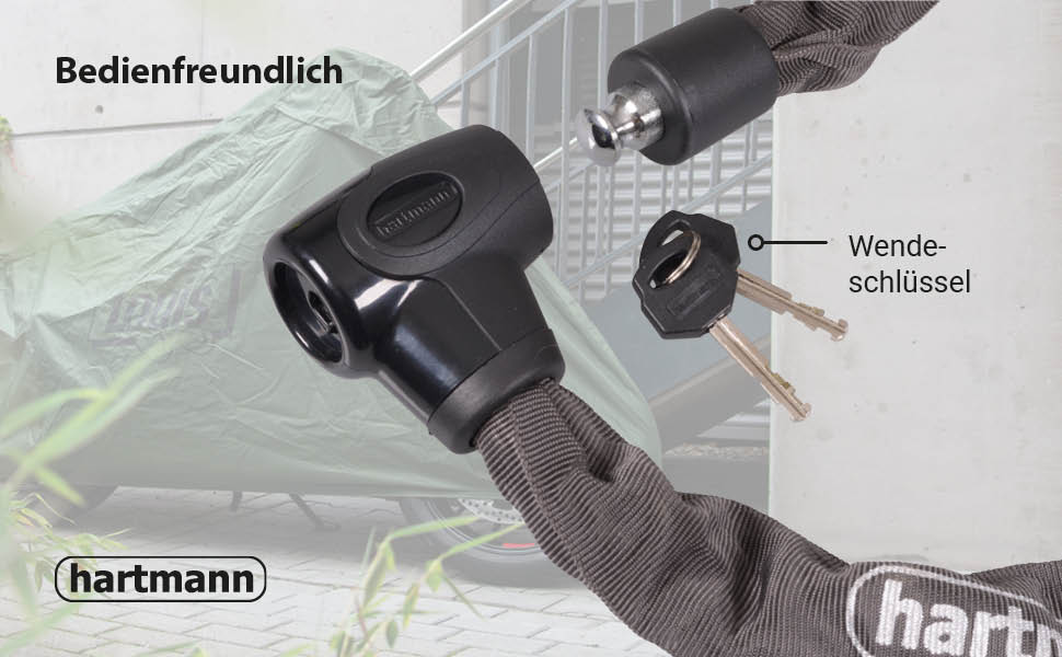 Замок ланцюговий Hartmann 120 см для мотоцикла/велосипеда з захистом від буріння та викрадення, 9,5 мм