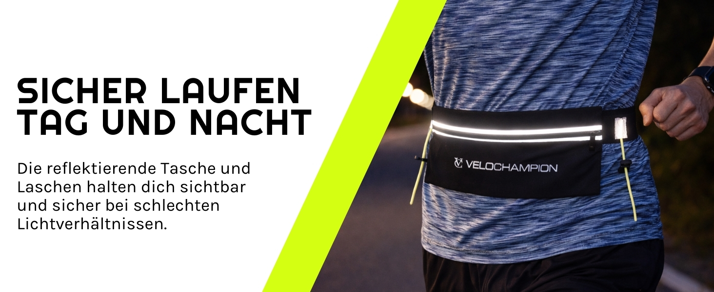 Пояс для стартового номера VeloChampion світловідбиваючий з кишенею для бігу, марафону, тріатлону, велоспорту (Чорний)