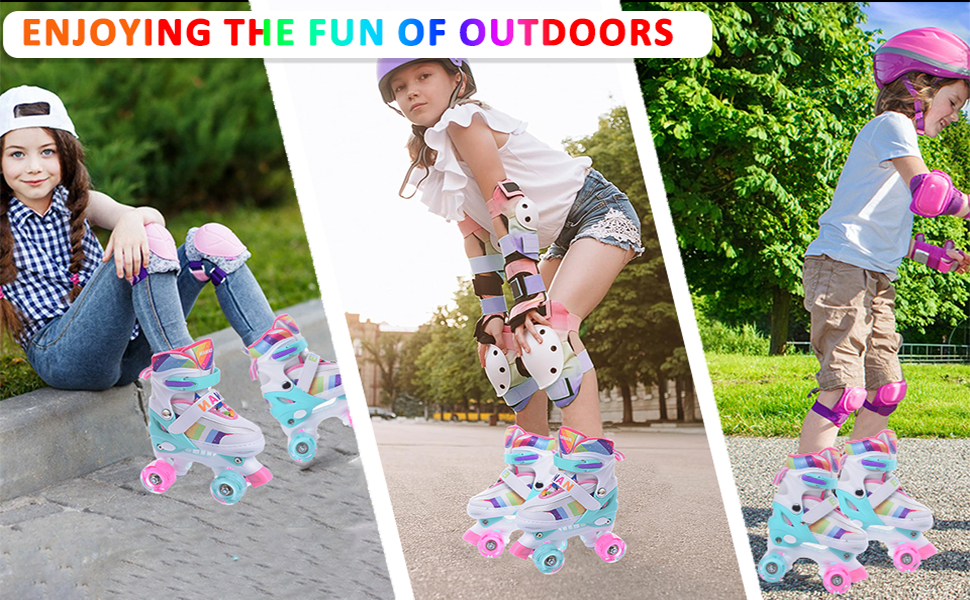 Роликові ковзани для дівчаток ERNAN, регульовані, LED, для підлітків та початківців. 4 розміри, рожевий колір