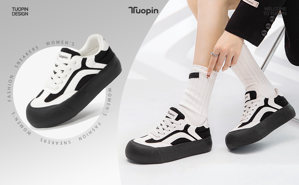 Жіночі кросівки Tuopin Mode: класична гумова підошва, стильні, неслизькі, повсякденні. Чорно-білі (39.5 EU)