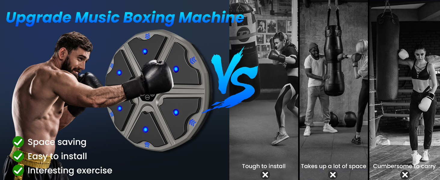 Музичний боксерський тренажер: електронна машина для ударів з Bluetooth, 9 режимів, лічильник ударів, для дорослих (сірий)