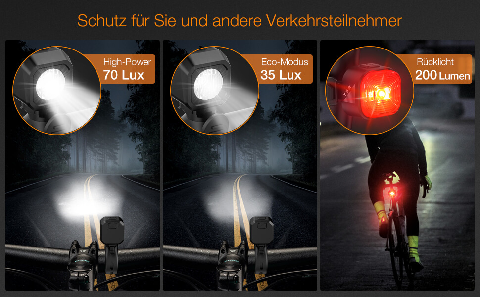 Набір велоліхтарів Tavaler USB, StVZO, IPX5, LED: передній та задній ліхтарі