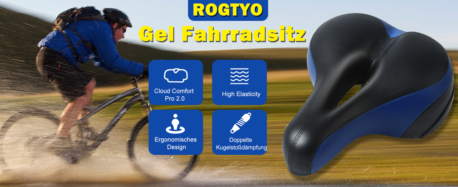 Велосипедне сідло з гелевою подушкою Pro 2.0: широке, м'яке, комфортне, дихаюче, з пам'яттю форми, водонепроникне, блакитне